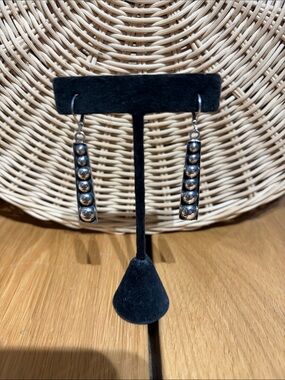 925 Sterling Silver Dot Bar Drop Earrings - Silver